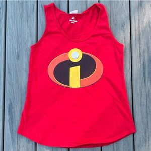 Disney; Vibrant Red; "The Incredibles"; Tank Top; Minor Wear; Wide Bottom; Med